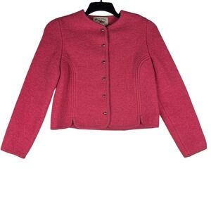 Vintage Hunter Sportswear Pink Boiled Wool Tyrolean Jacket Scalloped Hem Size 8